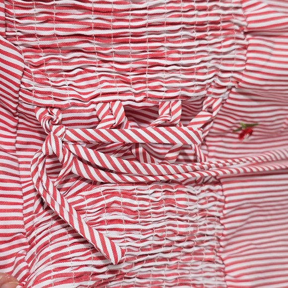 {Kontrol Contemporary} Women's Striped Red Rose Embroidered Peasant Blouse - Picture 8 of 14